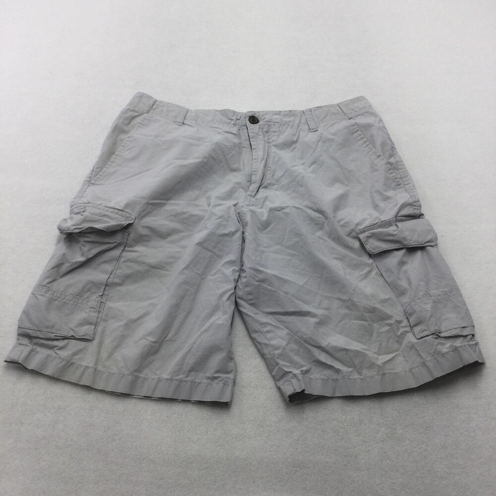 Banana Republic Cargo Shorts Mens 33 Gray Cotton Elastic Waist 11 Inseam Casual